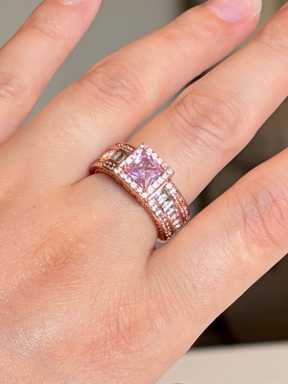 Rose Gold Pink Square Ring.